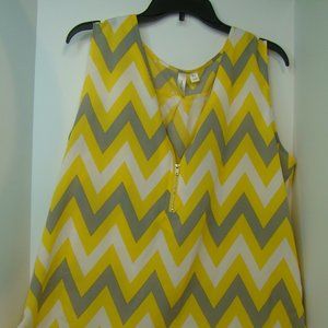 Tacera yellow and gray XL Chevron blouse shirt woman sleeveless